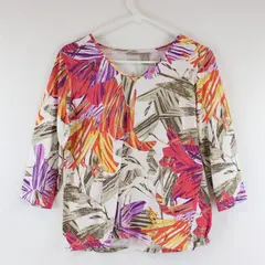 Chico's Women's Multicolor Floral Print 3/4 Sleeve Shirt Size 1