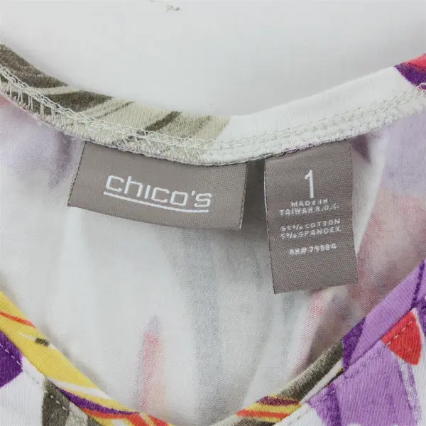Chico's Women's Multicolor Floral Print 3/4 Sleeve Shirt Size 1