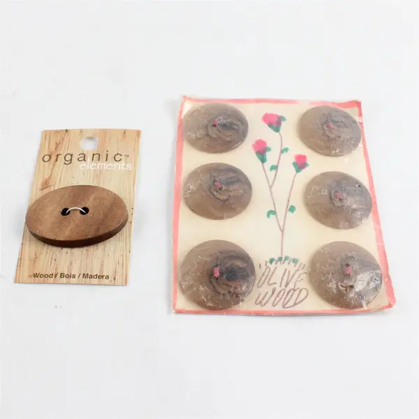 Pack of 6 Olive Wood Buttons & 1 Organic Elements Button, New 