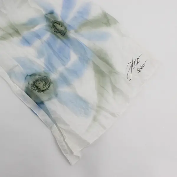 La Soierie Huo Quebec Blue Green and White Lightweight Silk Scarf 60"