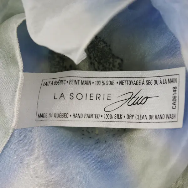 La Soierie Huo Quebec Blue Green and White Lightweight Silk Scarf 60"