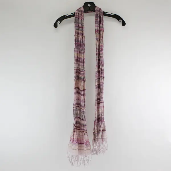 Women's Purple Plaid Fringed Lightweight Skinny Scarf Spring Accessory 70"