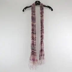 Women's Purple Plaid Fringed Lightweight Skinny Scarf Spring Accessory 70"