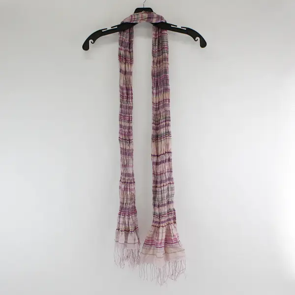 Women's Purple Plaid Fringed Lightweight Skinny Scarf Spring Accessory 70"