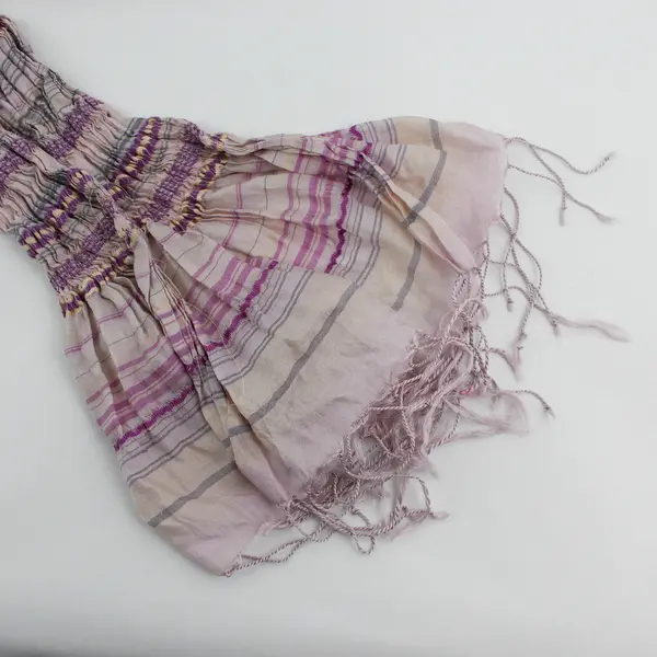 Women's Purple Plaid Fringed Lightweight Skinny Scarf Spring Accessory 70"