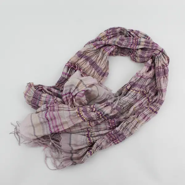 Women's Purple Plaid Fringed Lightweight Skinny Scarf Spring Accessory 70"