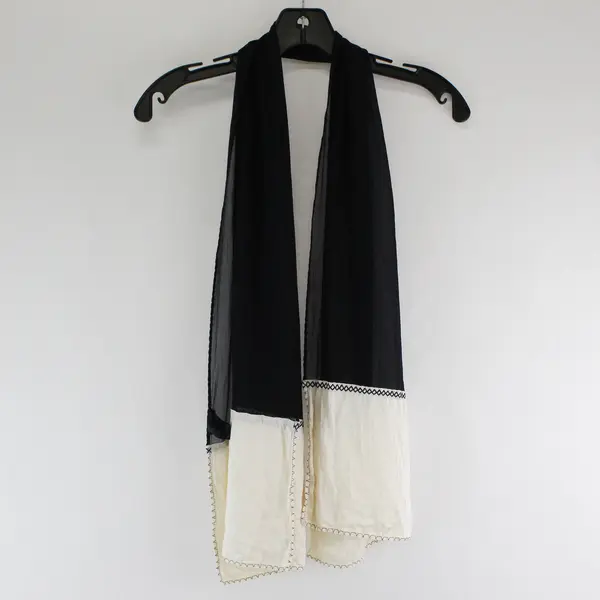 Escada Cream and Black Silk Rectangle Scarf 15" x 58"