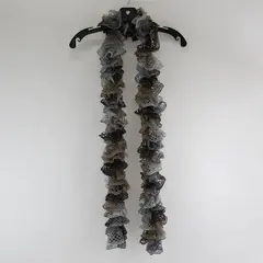 Women's Gray and Brown Crocheted Ruffled Scarf Metallic Accents 70"