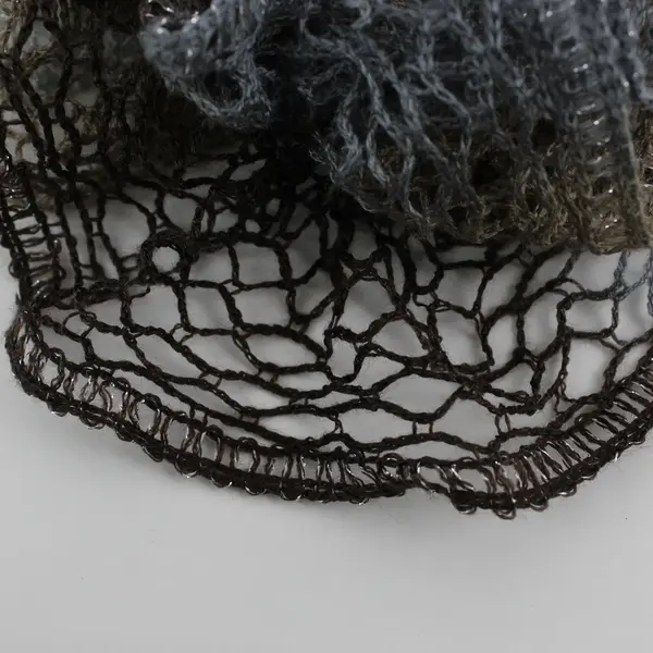 Women's Gray and Brown Crocheted Ruffled Scarf Metallic Accents 70"