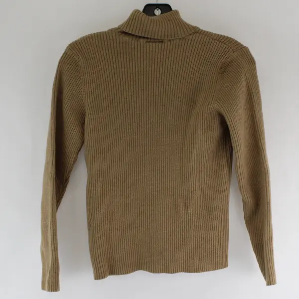 Geiger Brown Tan Ribbed Turtleneck Wool Sweater Women's Size 42 FLAWED