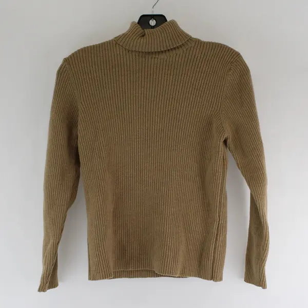Geiger Brown Tan Ribbed Turtleneck Wool Sweater Women's Size 42 FLAWED
