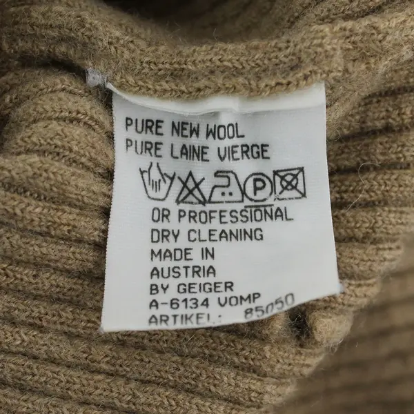Geiger Brown Tan Ribbed Turtleneck Wool Sweater Women's Size 42 FLAWED