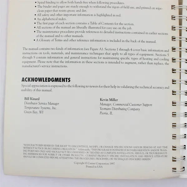 HVAC Maintenance Procedures 1997 Spiral Bound Book