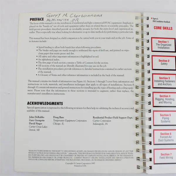 HVAC Installation Procedures 1997 Spiral Bound Book