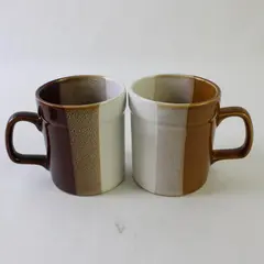 Set of 2 Vintage Tricolor Brown Glazed Ceramic Coffee Mugs Japan