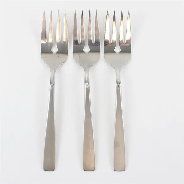 Three Stainless Medium Solid Cold Meat Serving Forks from Oneida in Satin Accent