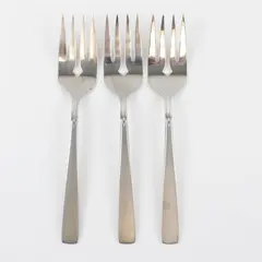 Three Stainless Medium Solid Cold Meat Serving Forks from Oneida in Satin Accent