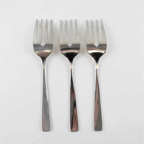 Three Stainless Medium Solid Cold Meat Serving Forks from Oneida in Satin Accent