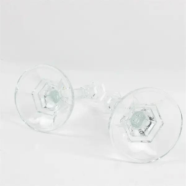 Set of 2 Clear Glass Faceted Hexagonal Candlestick Holders 7.5"
