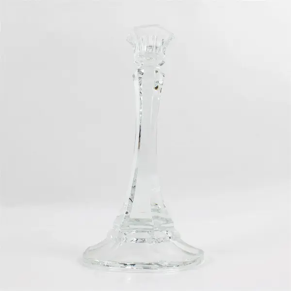 Set of 2 Clear Glass Faceted Hexagonal Candlestick Holders 7.5"