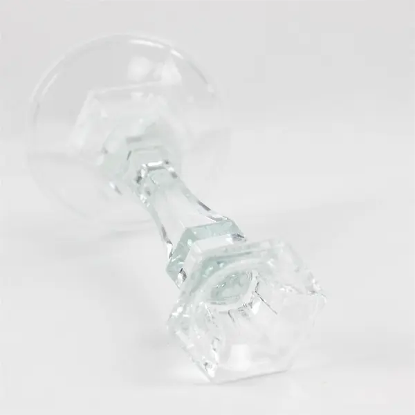 Set of 2 Clear Glass Faceted Hexagonal Candlestick Holders 7.5"