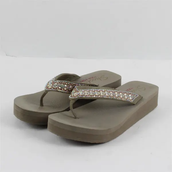 Skechers Yoga Foam Bedazzled Taupe Platform Sandals Women's Est 9.5
