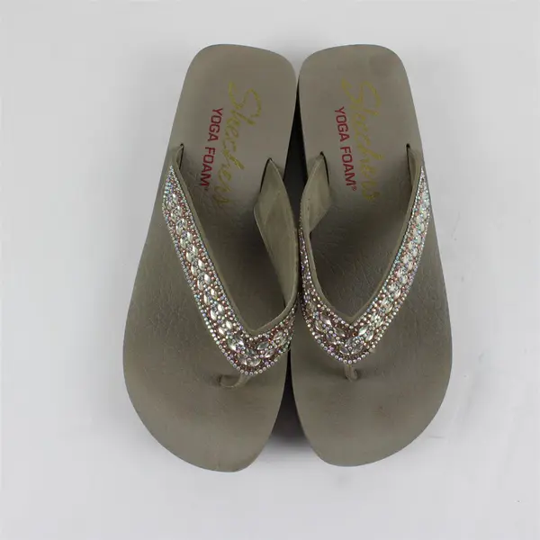 Skechers Yoga Foam Bedazzled Taupe Platform Sandals Women's Est 9.5