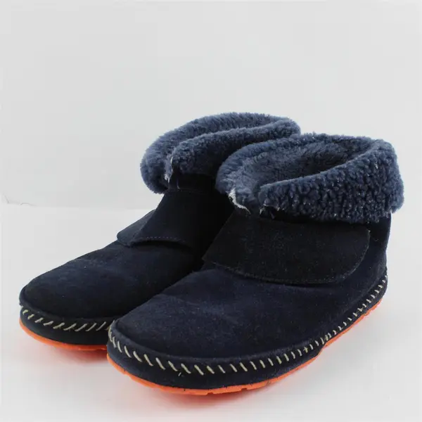 L.L. Bean Navy Blue Suede Booties Lambs Wool Trim Women's U.S. Size 10 FLAWED