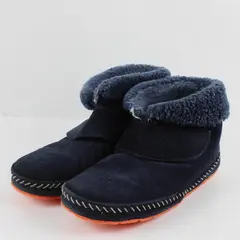 L.L. Bean Navy Blue Suede Booties Lambs Wool Trim Women's U.S. Size 10 FLAWED