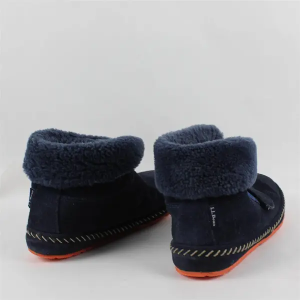 L.L. Bean Navy Blue Suede Booties Lambs Wool Trim Women's U.S. Size 10 FLAWED