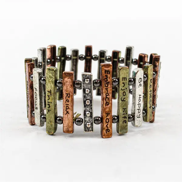 Tricolor Mixed Metal Inspirational Stretch Bracelet