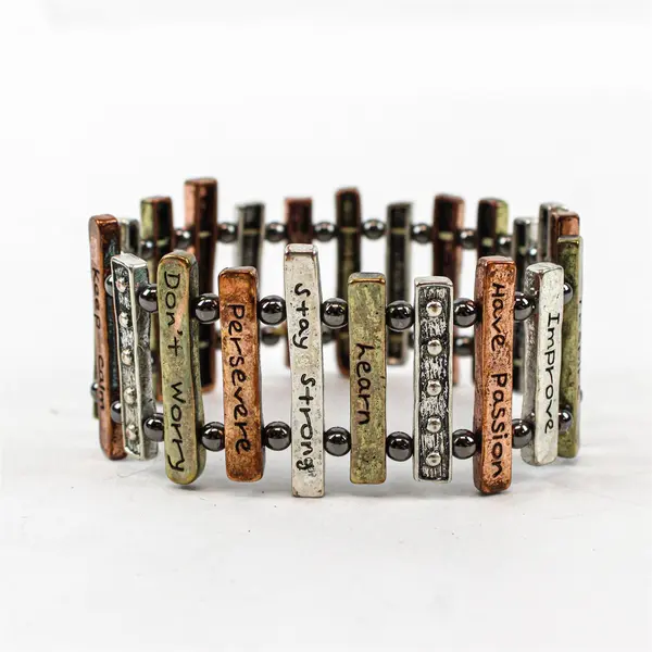 Tricolor Mixed Metal Inspirational Stretch Bracelet
