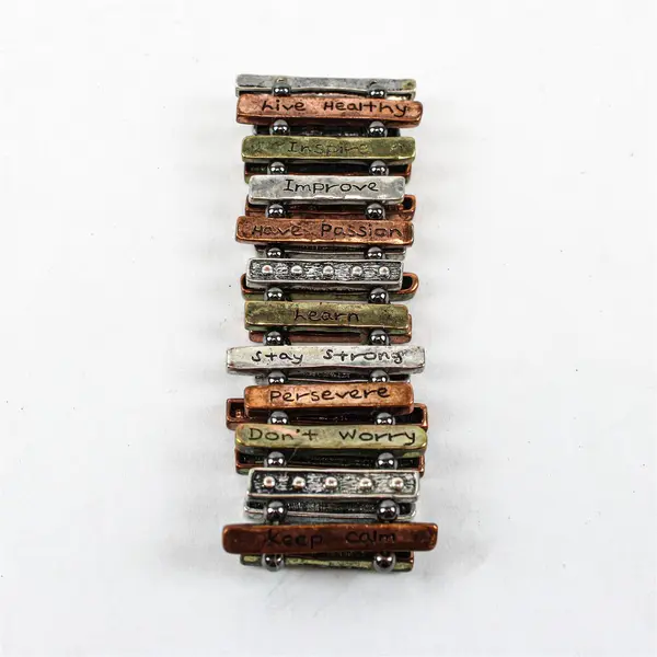 Tricolor Mixed Metal Inspirational Stretch Bracelet