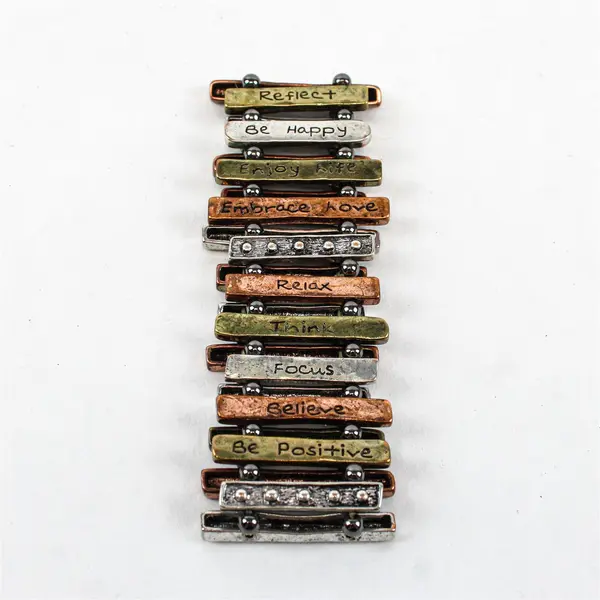 Tricolor Mixed Metal Inspirational Stretch Bracelet