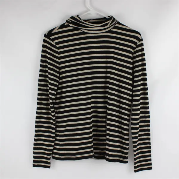 Cupcakes and Cashmere Sparkly Black and Gold Striped Turtleneck Top Women's Med
