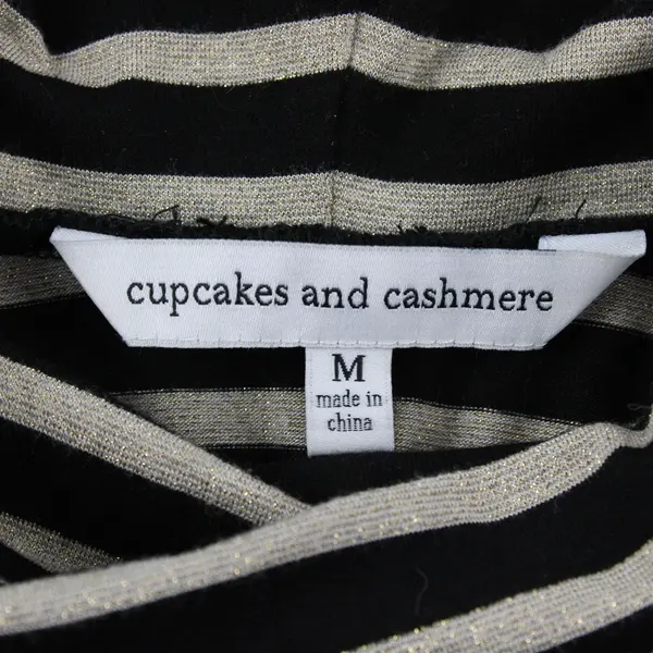 Cupcakes and Cashmere Sparkly Black and Gold Striped Turtleneck Top Women's Med