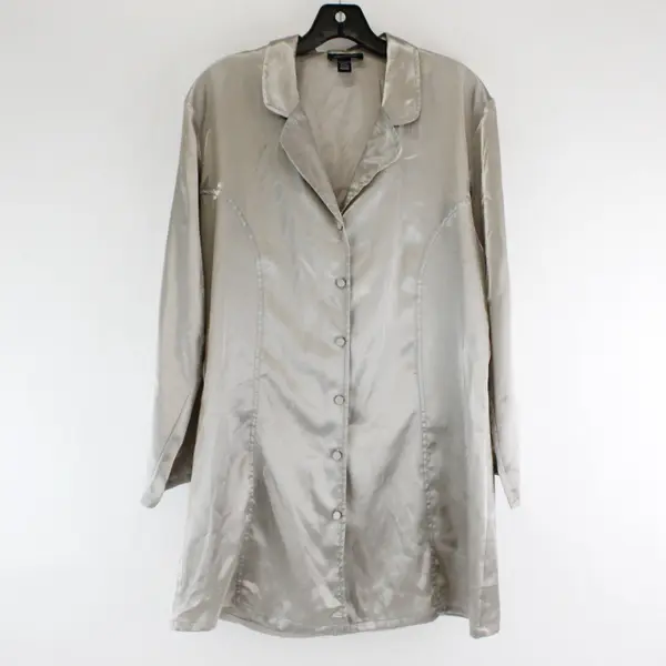 Jones New York Beige-Gray Button-Front Satin Mini Dress Women's Medium