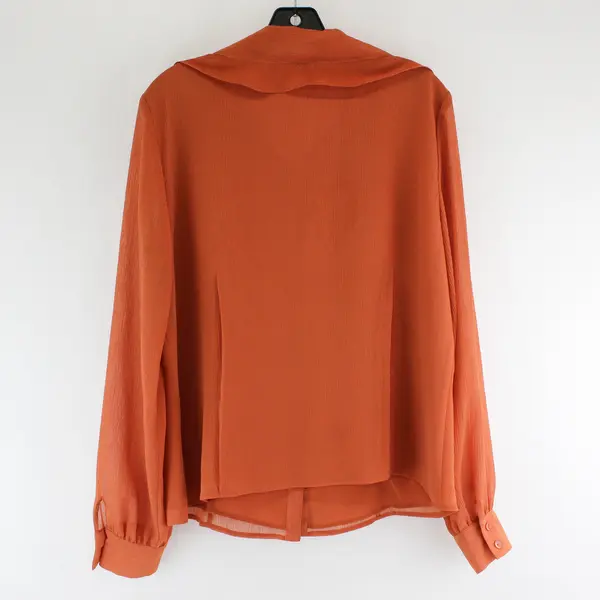 Oscar De La Renta Burnt Orange Ruffled V-Neck Blouse Women's Size 14
