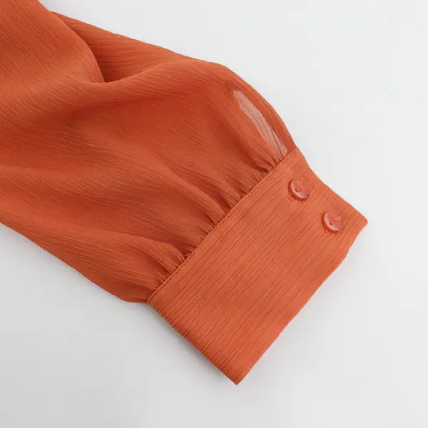 Oscar De La Renta Burnt Orange Ruffled V-Neck Blouse Women's Size 14