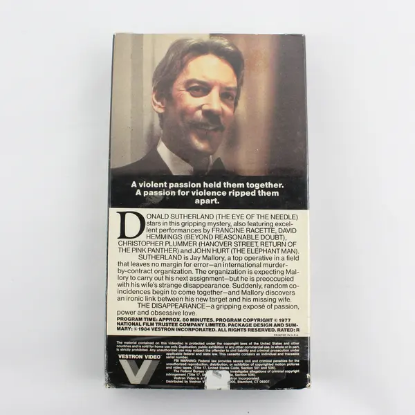 The Disappearance (1977) Donald Sutherland VHS Vestron Video 1984 