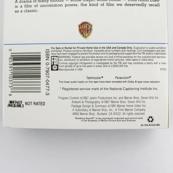 Cool Hand Luke (1967) VHS Tape feat. Paul Newman Warner Bros. 1991