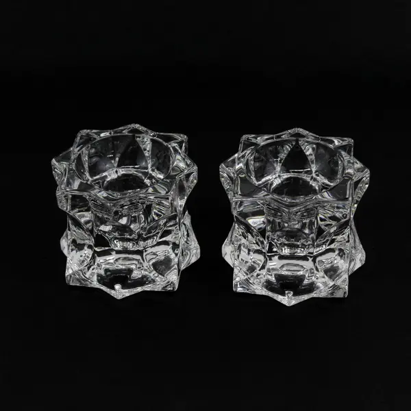 Set of 2 Mikasa Sparkling Star Clear Glass Candlestick Holders 2-1/4"