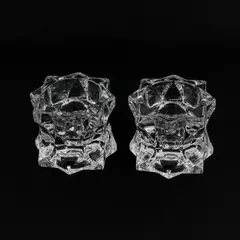 Set of 2 Mikasa Sparkling Star Clear Glass Candlestick Holders 2-1/4"