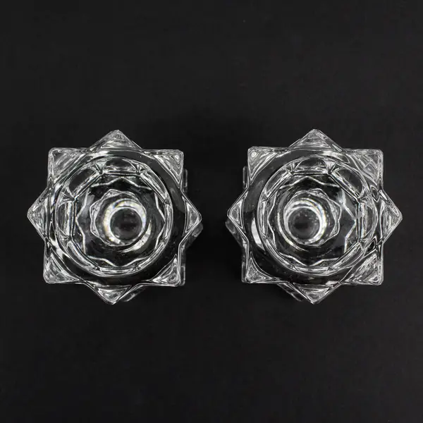 Set of 2 Mikasa Sparkling Star Clear Glass Candlestick Holders 2-1/4"