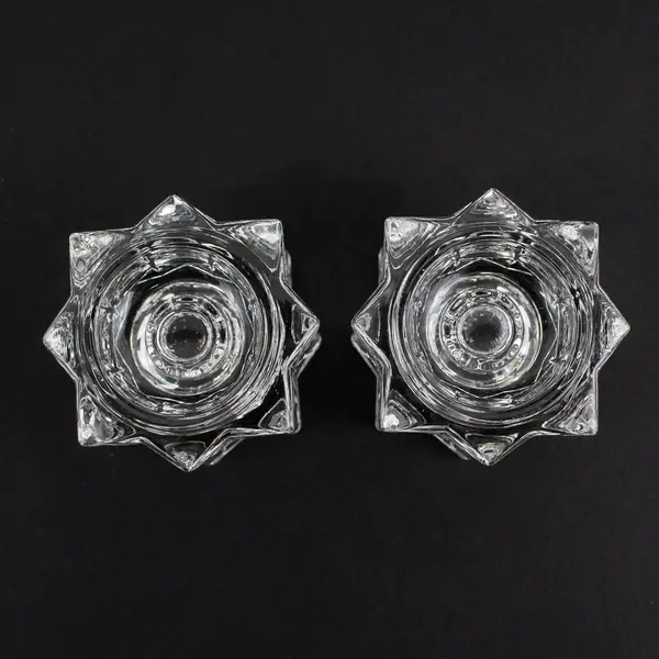 Set of 2 Mikasa Sparkling Star Clear Glass Candlestick Holders 2-1/4"