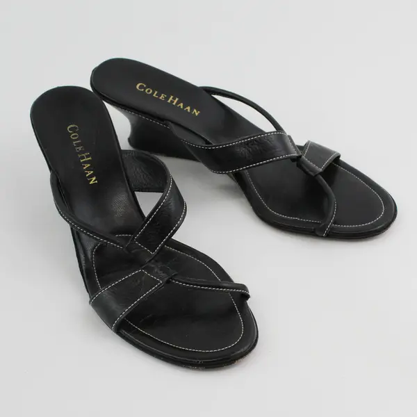 Vintage Y2K Cole Haan Women's Size 8 Black Wedge Sandal Heels 