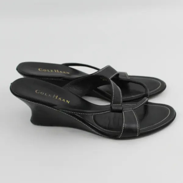 Vintage Y2K Cole Haan Women's Size 8 Black Wedge Sandal Heels 