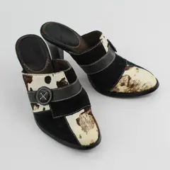 Y2K Kenzie Brand Women's Size 7.5M Patchwork Cow Print Leather Mule Heels