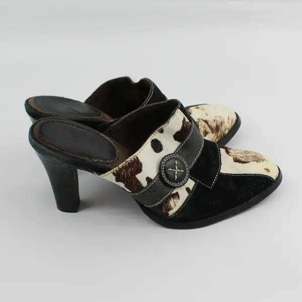 Y2K Kenzie Brand Women's Size 7.5M Patchwork Cow Print Leather Mule Heels