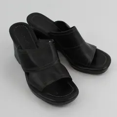 Vintage 1990s Cole Haan Women's Size 7.5 Black Leather Platform Slide Sandals